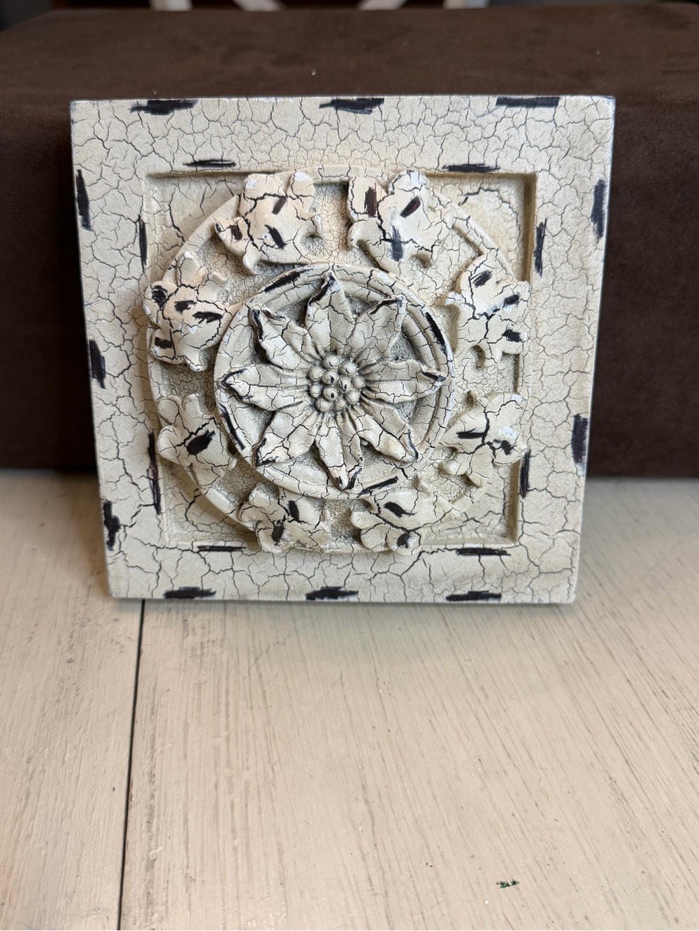 Floral Wall Plaque - Distressed Cream Finish